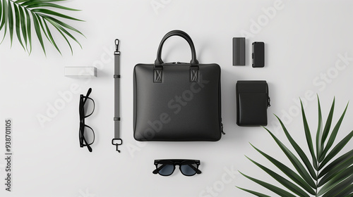 A stylish sleek luggage bag with travel essentials