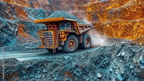 Mining and shipping of aluminium ore.An excavator fills a Hitachi quarry truck with bauxite clay.