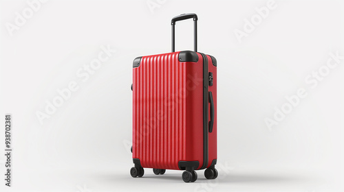 A luxurious red luggage bag with chrome accents on a white background, travel bag
