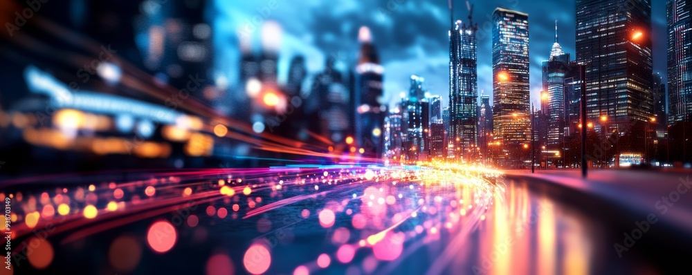 Vibrant cityscape at night with colorful lights and blurred motion, showcasing urban energy and nightlife. Vibrant cityscape at night with colorful lights and blurred motion, showcasing urban energy and nightlife.