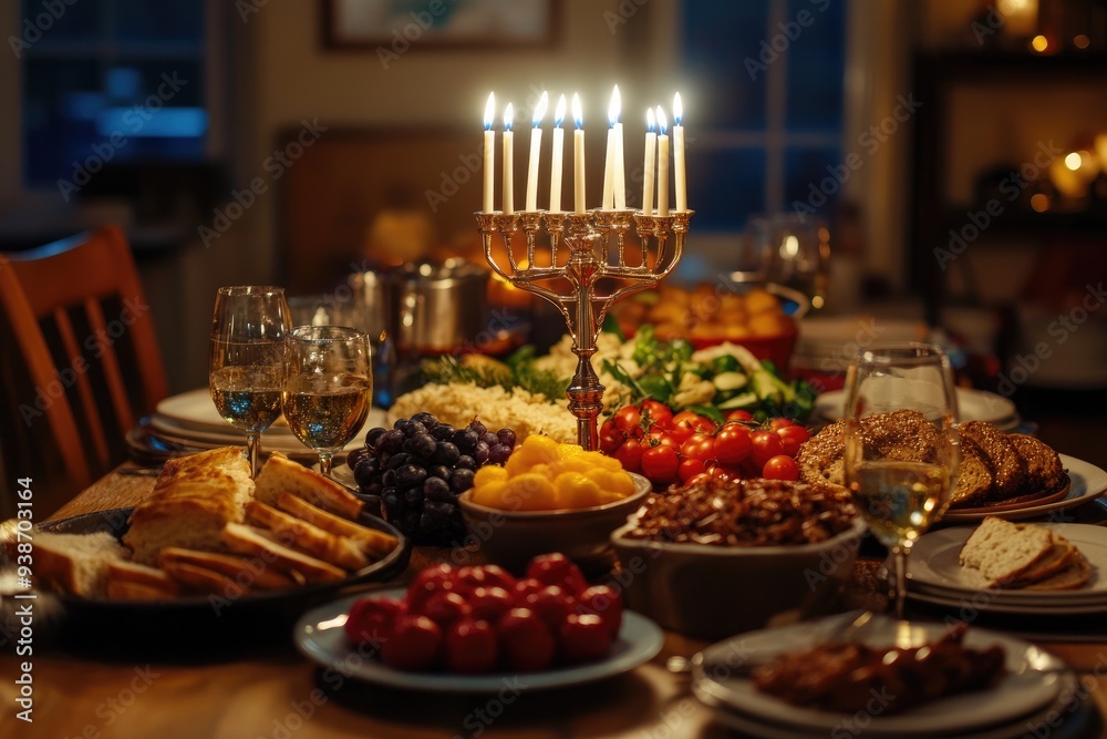 A Festive Table Setting with Candles, Wine Glasses, and Food A Festive Table Setting with Candles, Wine Glasses, and Food