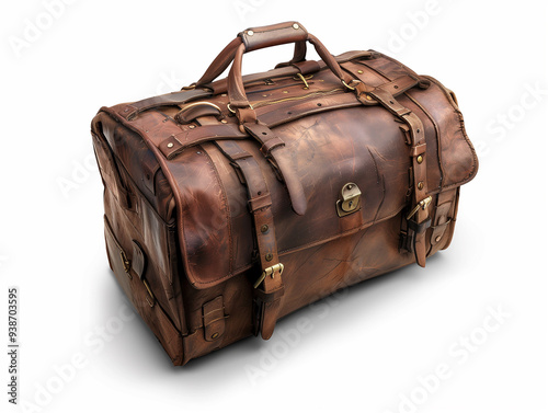 rugged brown leather luggage bag, vintage bag