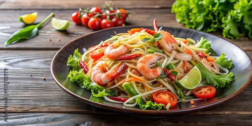 Spicy papaya salad with shrimp, crab, and fresh greens, spicy, papaya salad, shrimp, crab, salad, seafood, spicy food