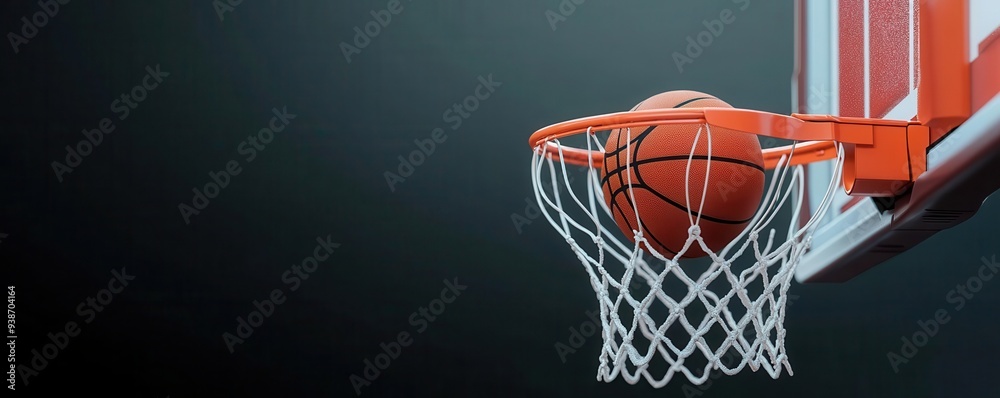 A 3D effect of a basketball flying towards the hoop, 3D effect, basketball, sports A 3D effect of a basketball flying towards the hoop, 3D effect, basketball, sports