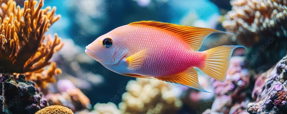 A 3D effect of a fish swimming out of the coral, 3D effect, fish, underwater