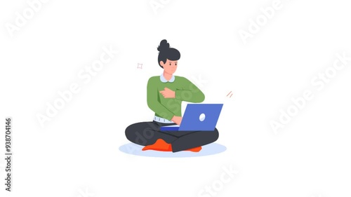 Girl working on laptop Animated Illustration