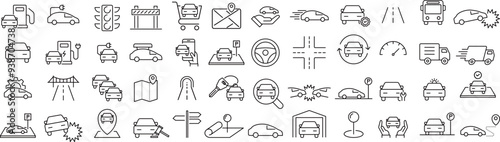 ベクターでモノクロの自動車に関する線画アイコンセット