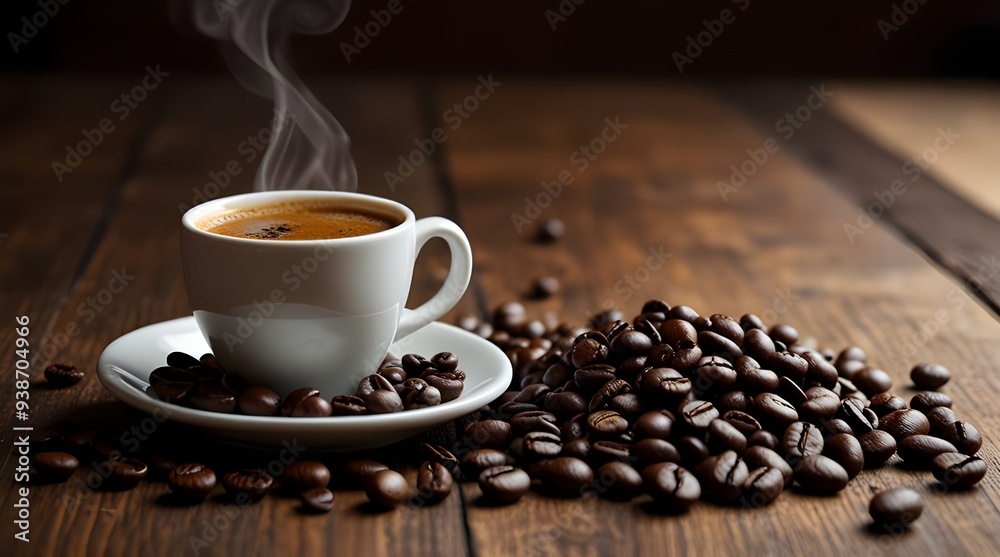 fresh coffee is on the table coffee beans nearby.generative.ai fresh coffee is on the table coffee beans nearby.generative.ai