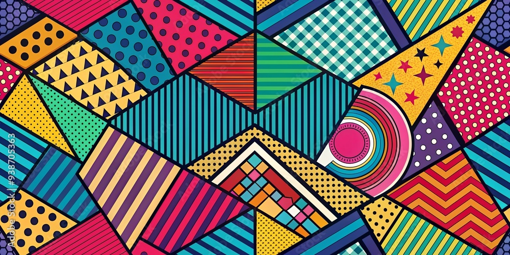Colorful geometric pattern background with bold lines and vibrant pop art inspired shapes, geometric, pattern, background