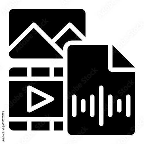 unstructured data, files, data, data source, audio file, image file, video file solid or glyph icon