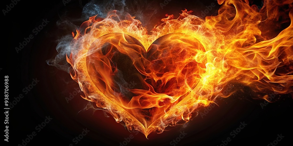 Fototapeta premium Fiery heart symbolizing passion, energy, and intensity, flames, burning, love, heat, emotion, fiery, red, heart, dynamic, power