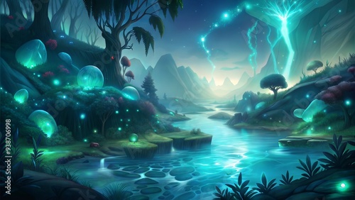 a bioluminescent cove environment illustration background photo