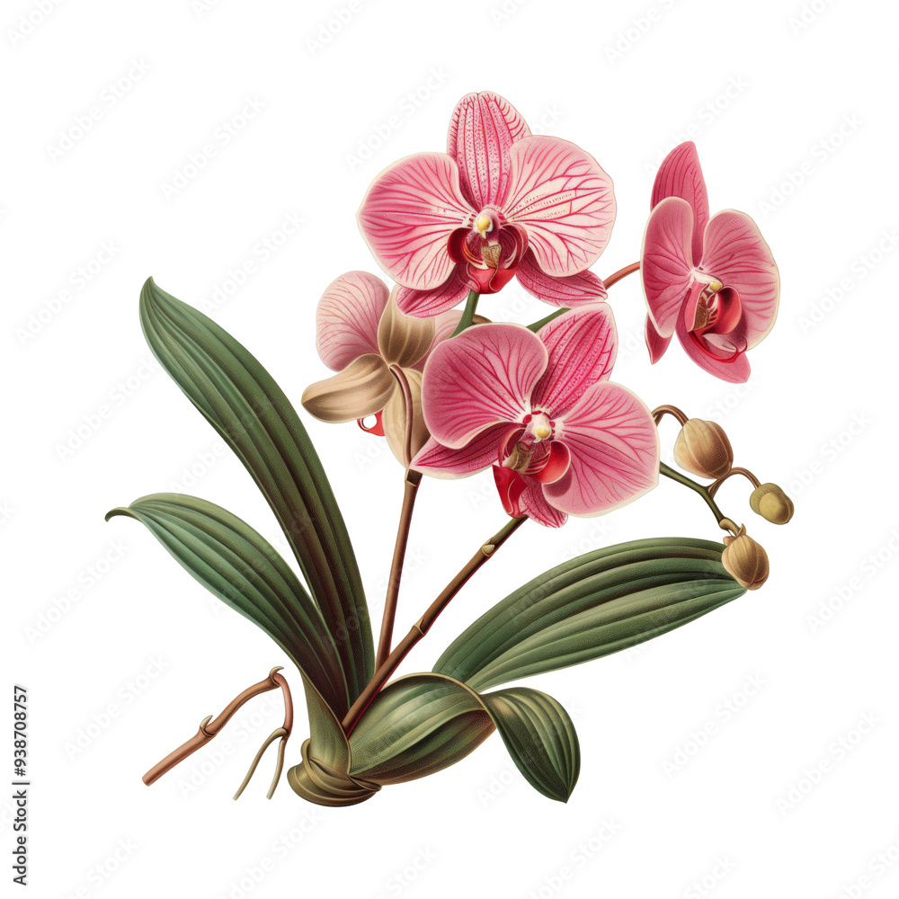 Pink Orchid Flower with Green Leaves. Pink Orchid Flower with Green Leaves.
