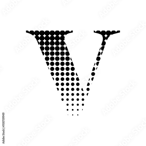 v alphabet serif halftone dotted effect logo icon vector illustration eps