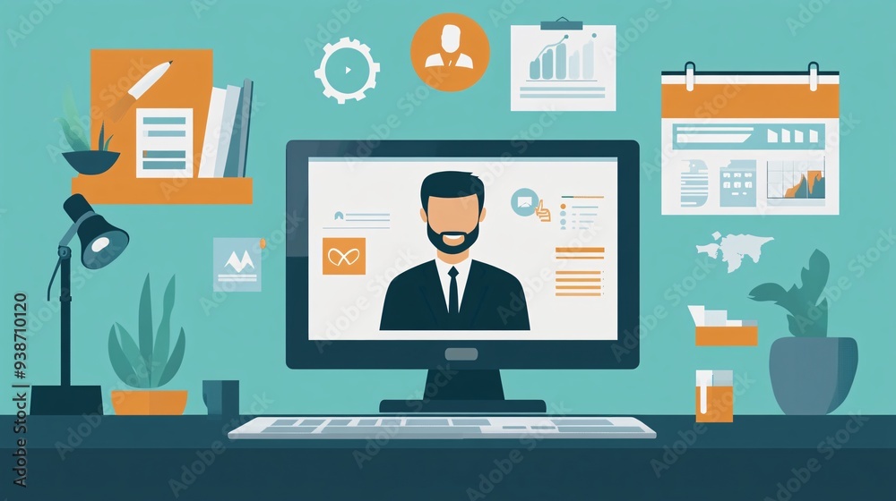 Illustration of a professional video call with a focus on collaboration tools Illustration of a professional video call with a focus on collaboration tools