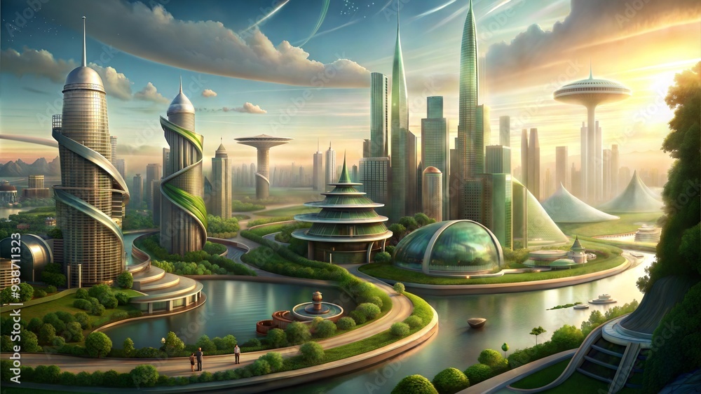 Fototapeta premium a utopian arcology environment illustration background