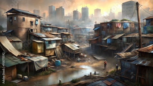 a dystopian slum environment illustration background photo