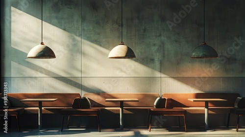 Sunlit Cafe Interior with Concrete Wall