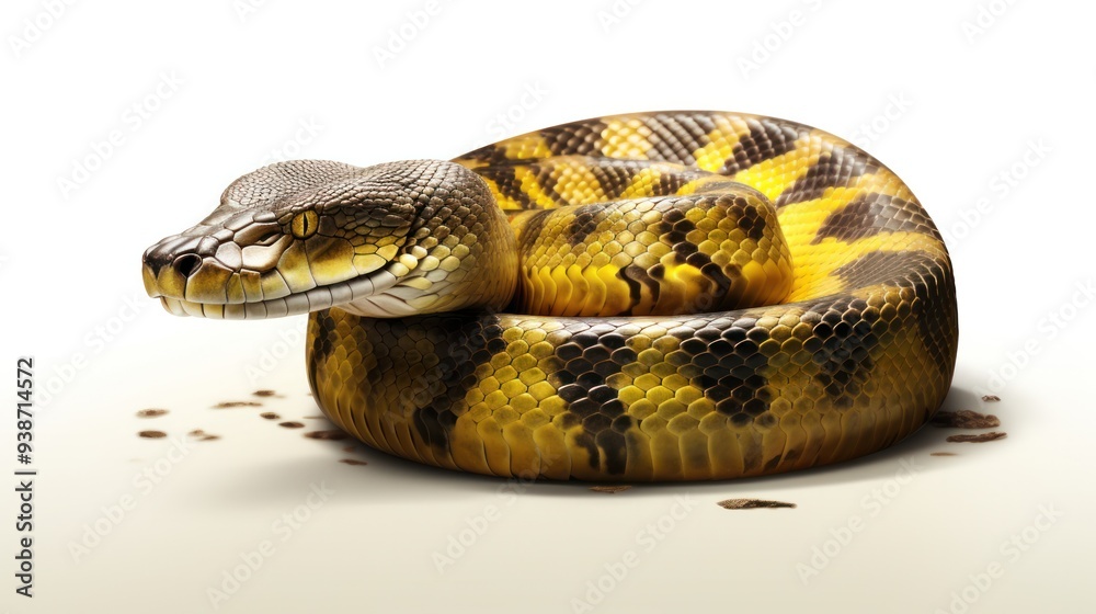 A photorealistic image of a majestic Anaconda snake, its scales gleaming under the light A photorealistic image of a majestic Anaconda snake, its scales gleaming under the light