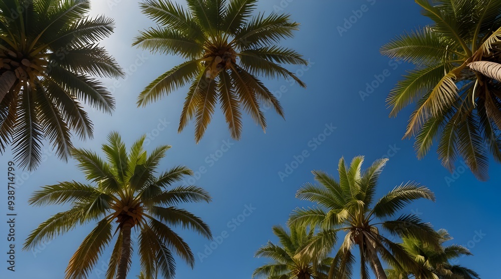 Exotic tall palm trees seen from below on a background.generative.ai
