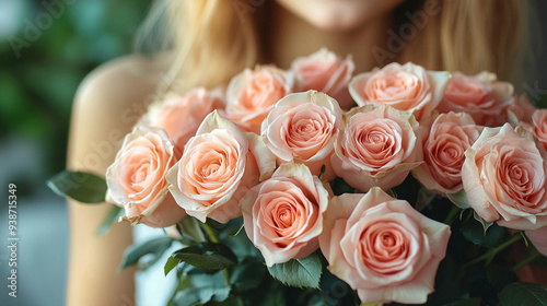 close-up of a woman's hand gently holding vibrant flowers, capturing the delicate textures and vivid colors. This intimate shot symbolizes growth, beauty, and the nurturing nature of humanity