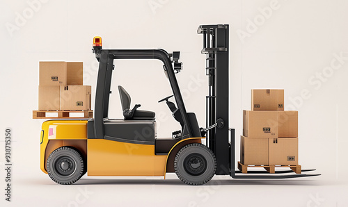 Side angle view of a forklift truck with boxes on pallet png background