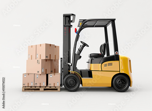 Side angle view of a forklift truck with boxes on pallet png background