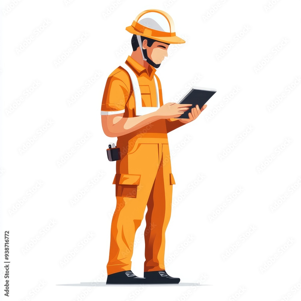Construction Worker in Safety Gear Using a Tablet for Project Management and Inspection Construction Worker in Safety Gear Using a Tablet for Project Management and Inspection