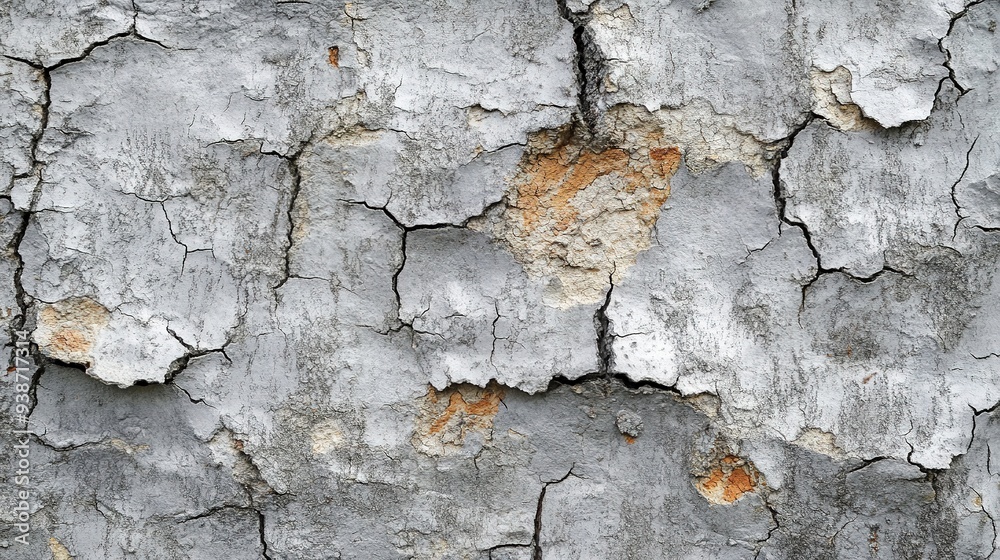 Background of tree bark. Grey cracked surface. Grey wall backdrop. Nature wallpaper. Grunge weathered background. Tree trunk texture. Generative ai