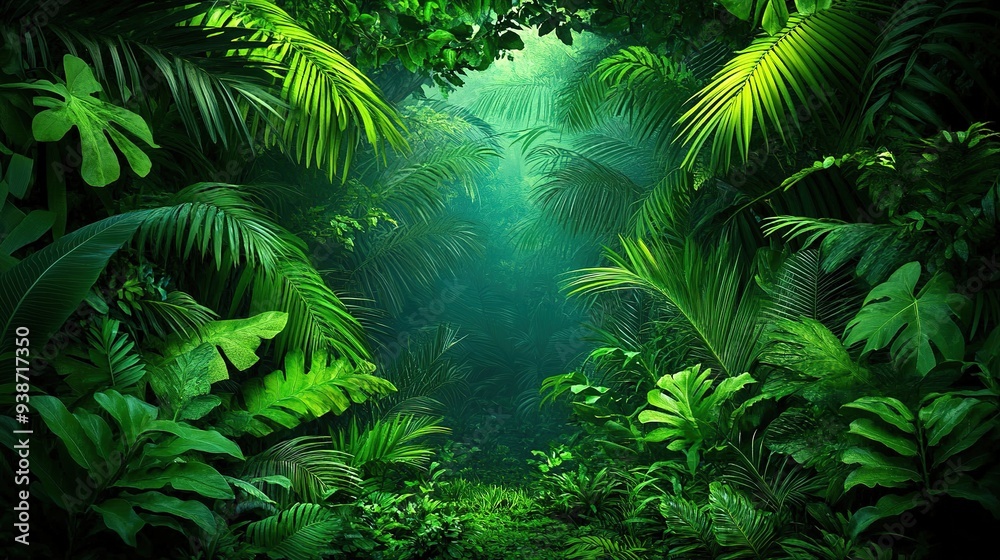 Tropical Forest. A Lush and Vibrant Representation of a Dense Tropical Rainforest, Showcasing Rich Greenery, Diverse Flora, and a Tranquil Natural Environment. Tropical Forest. A Lush and Vibrant Representation of a Dense Tropical Rainforest, Showcasing Rich Greenery, Diverse Flora, and a Tranquil Natural Environment.
