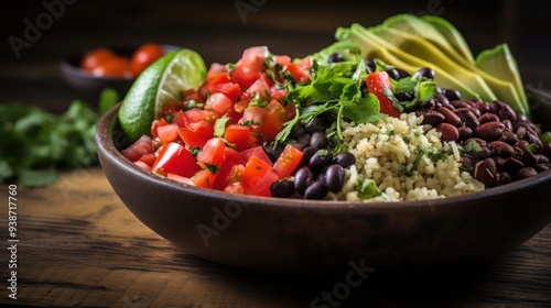 a healthy bowl of Quinoa and Black Bean Burrito Bowl made from the freshest ingredients