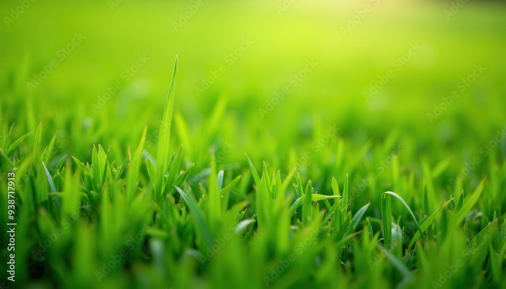 Close-up of vibrant green grass blades with a soft, blurry background. Close-up of vibrant green grass blades with a soft, blurry background.