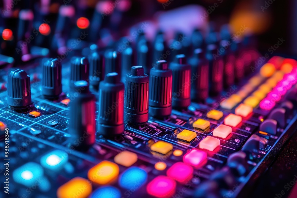 Sound engineer mixing music on audio mixing board