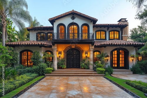 Wallpaper Mural Large spanish style luxury home with palm trees and green grass Torontodigital.ca