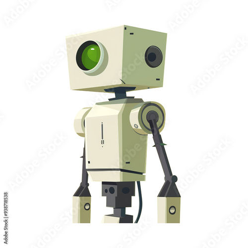 Cartoon Robot with Green Eye.