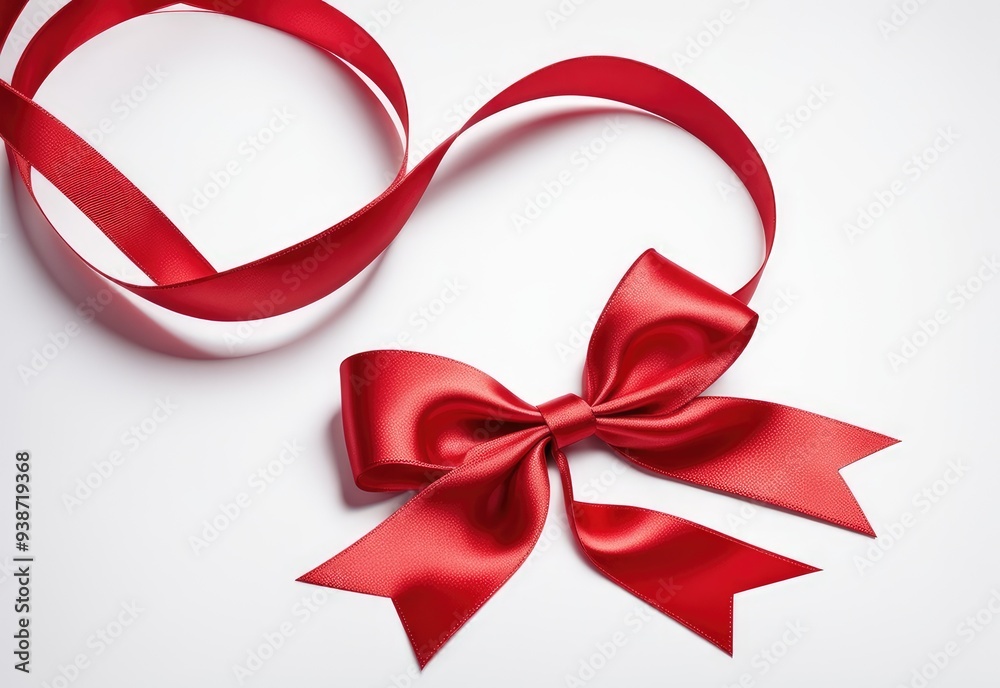 Red bow or ribbon isolated on white or transparent background,