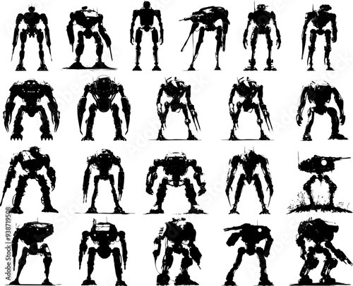 Futuristic Military Robot Silhouettes for Sci-Fi Battles