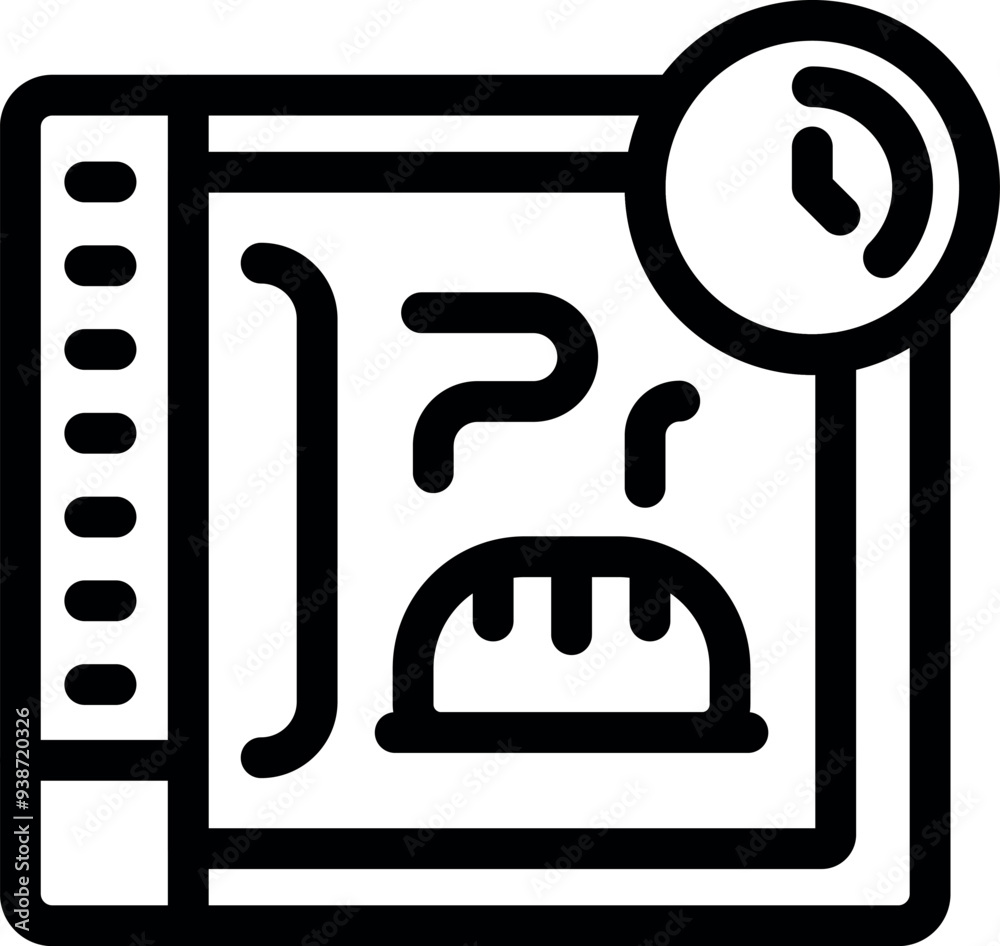 Line icon of an oven showing cooking time, ideal for representing baking, cooking, and kitchen appliances Line icon of an oven showing cooking time, ideal for representing baking, cooking, and kitchen appliances