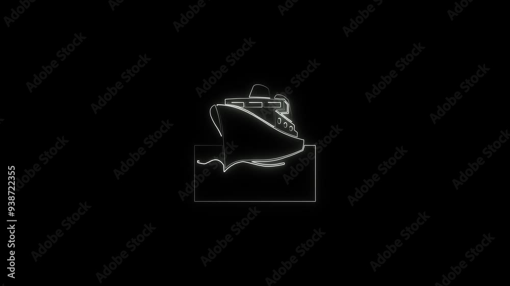 Abstract glowing neon mariner ship icon , Ship and boat icon isolated neon sign ,black background