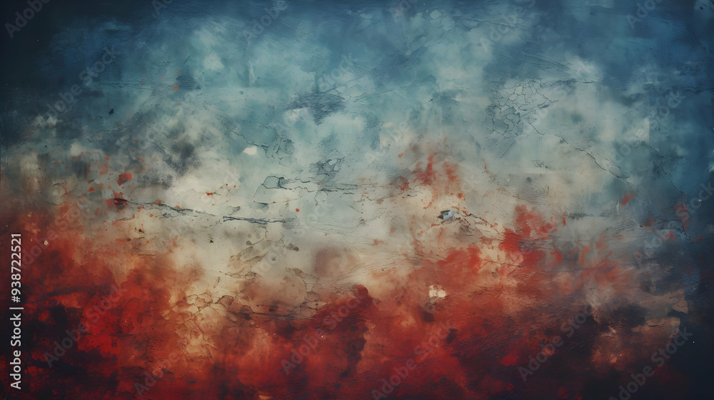 Obraz premium Abstract Blue and Red Watercolor Texture with Cracks, a Grunge Background