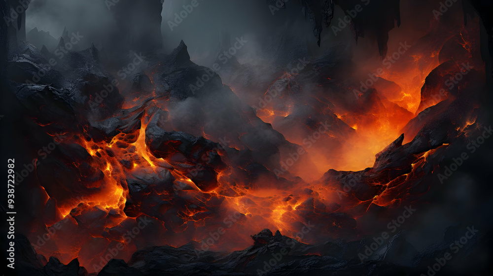 Molten Rivers Flowing Through a Dark and Misty Cave