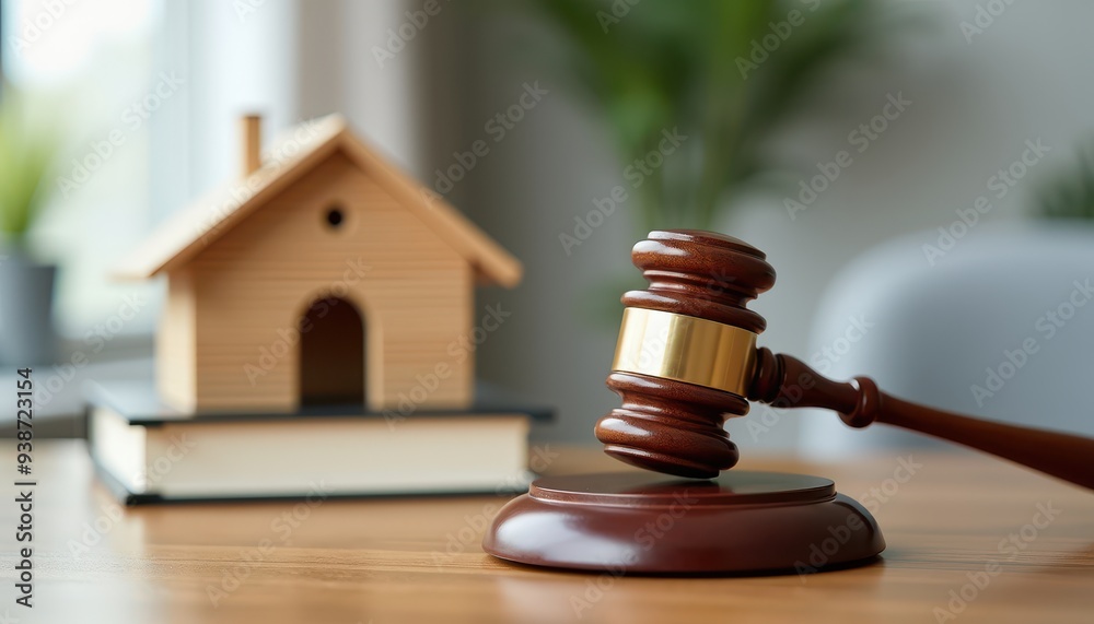 A gavel rests on a wooden block with a small model house in the background, signifying a legal or real estate decision. A gavel rests on a wooden block with a small model house in the background, signifying a legal or real estate decision.