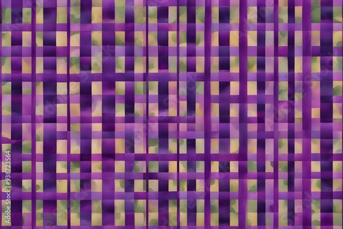 A checkerboard pattern with alternating squares in vibrant shades of purple green and yellow, AI Generated