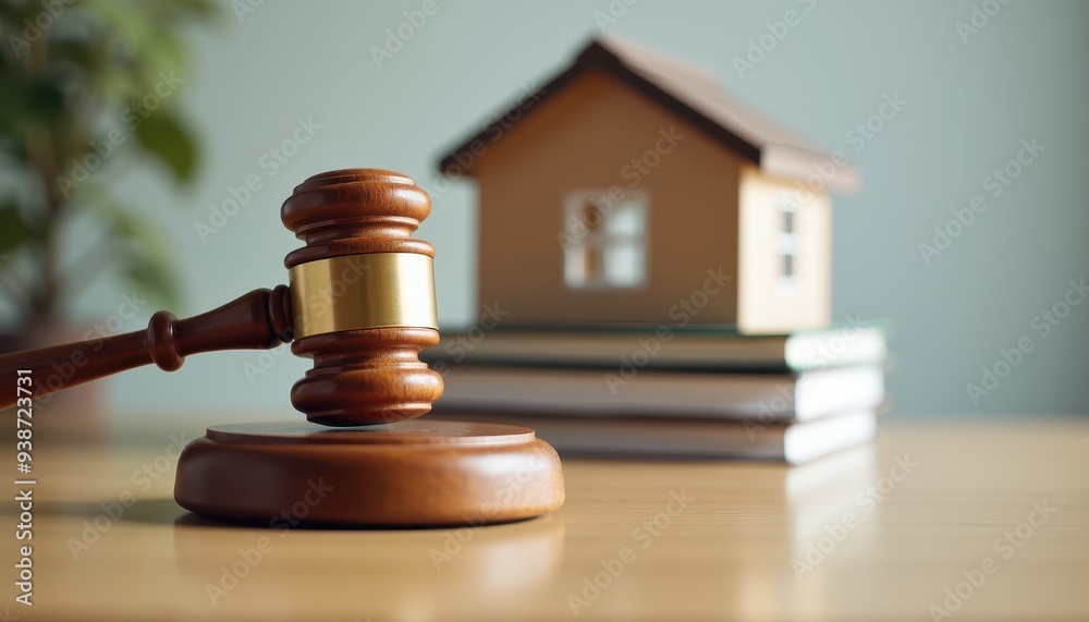 A wooden gavel rests on a desk with a miniature house model and stack of books in the background, symbolizing real estate law or property decisions. A wooden gavel rests on a desk with a miniature house model and stack of books in the background, symbolizing real estate law or property decisions.