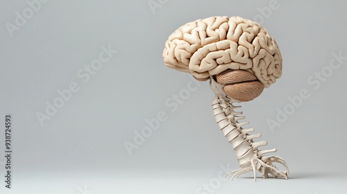 Brain and spinal cord anatomy isolated on a plain backdrop, perfect for medical text overlays.