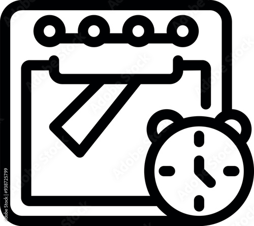 Line icon of a dishwasher running a cycle with a clock showing the time remaining