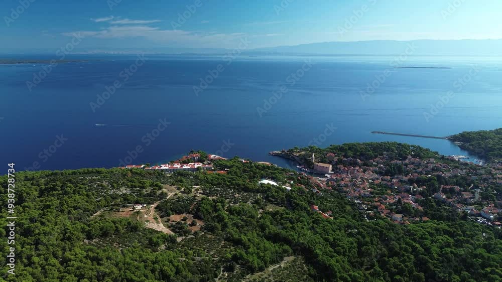 Aerial view of the town, Mali Losinj, Croatia