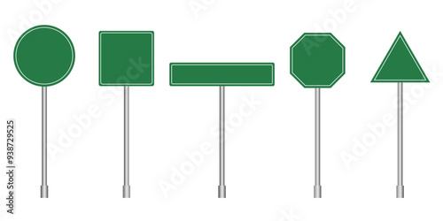 Vector green road sign set on White Background
