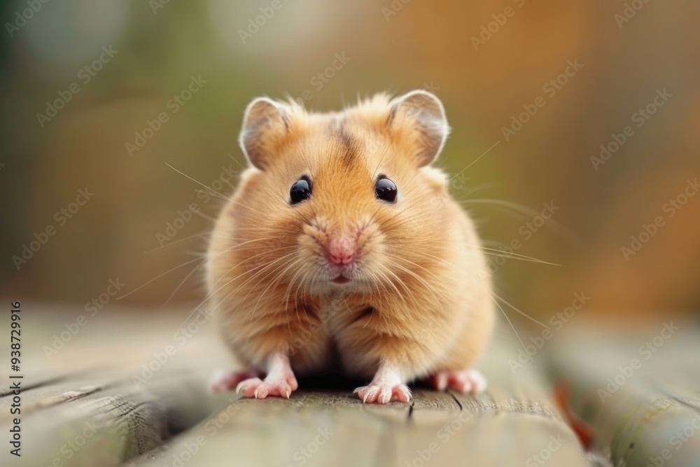 Cute hamster with chubby cheeks sitting on a wooden surface, looking directly into the camera with soft fur and tiny features. ai Cute hamster with chubby cheeks sitting on a wooden surface, looking directly into the camera with soft fur and tiny features. ai