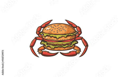 Burger crab logo vector icon illustration.